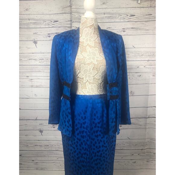 Vintage Silk Studio Blue & Black polkadot fitted waist top & skirt size 12 - Picture 12 of 12